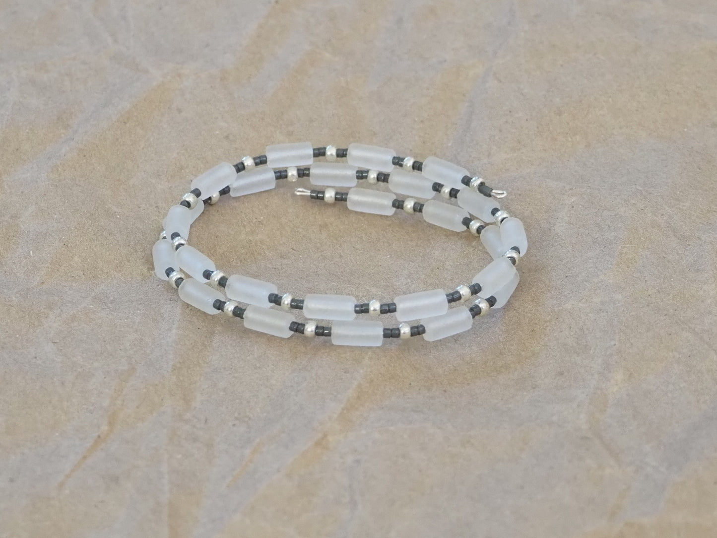 Clear Recycled Glass Bead Bracelet