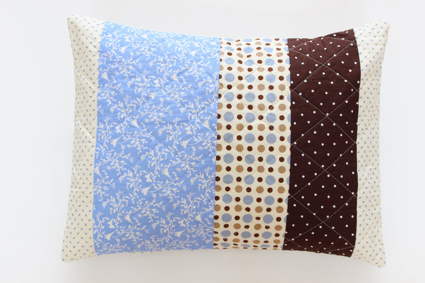Light Blue & Brown Quilted Color Block Pillow