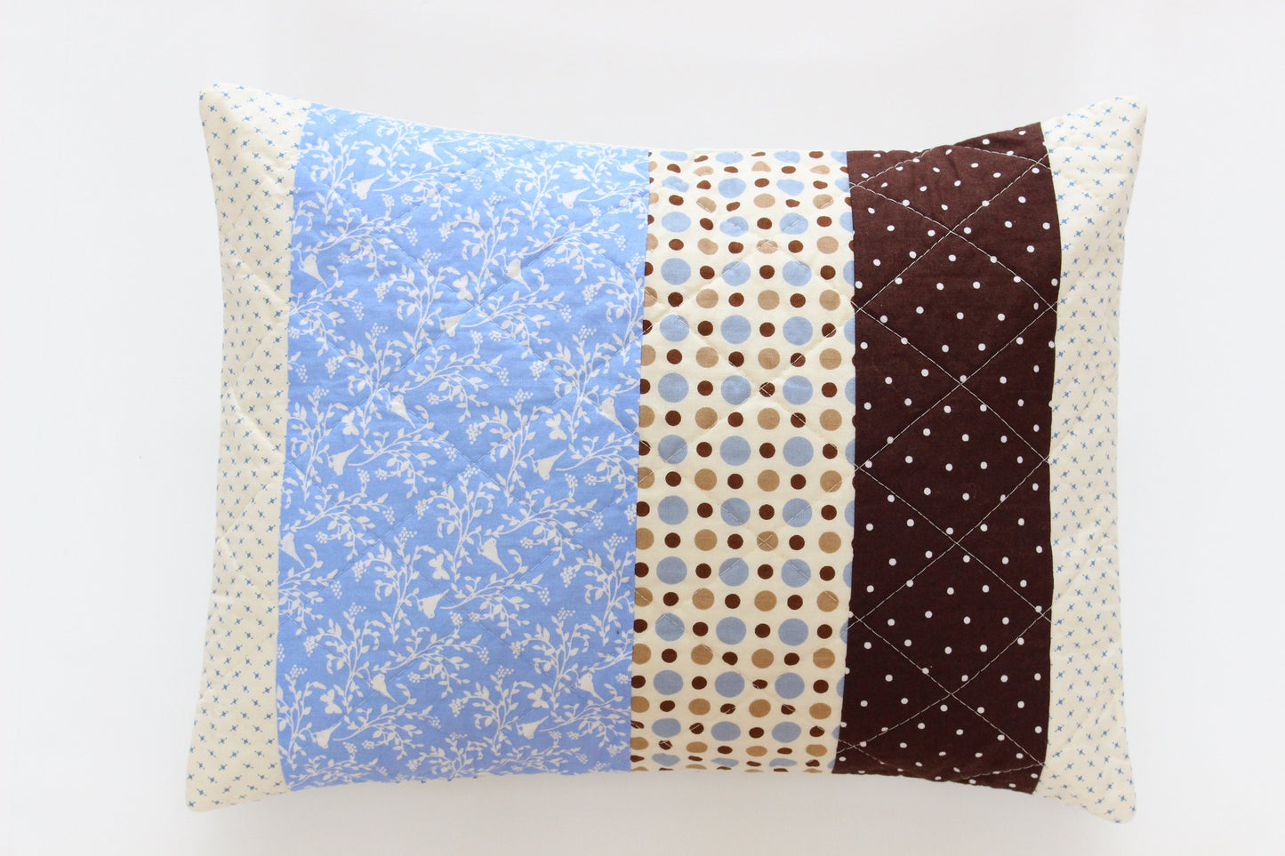 Light Blue & Brown Quilted Color Block Pillow