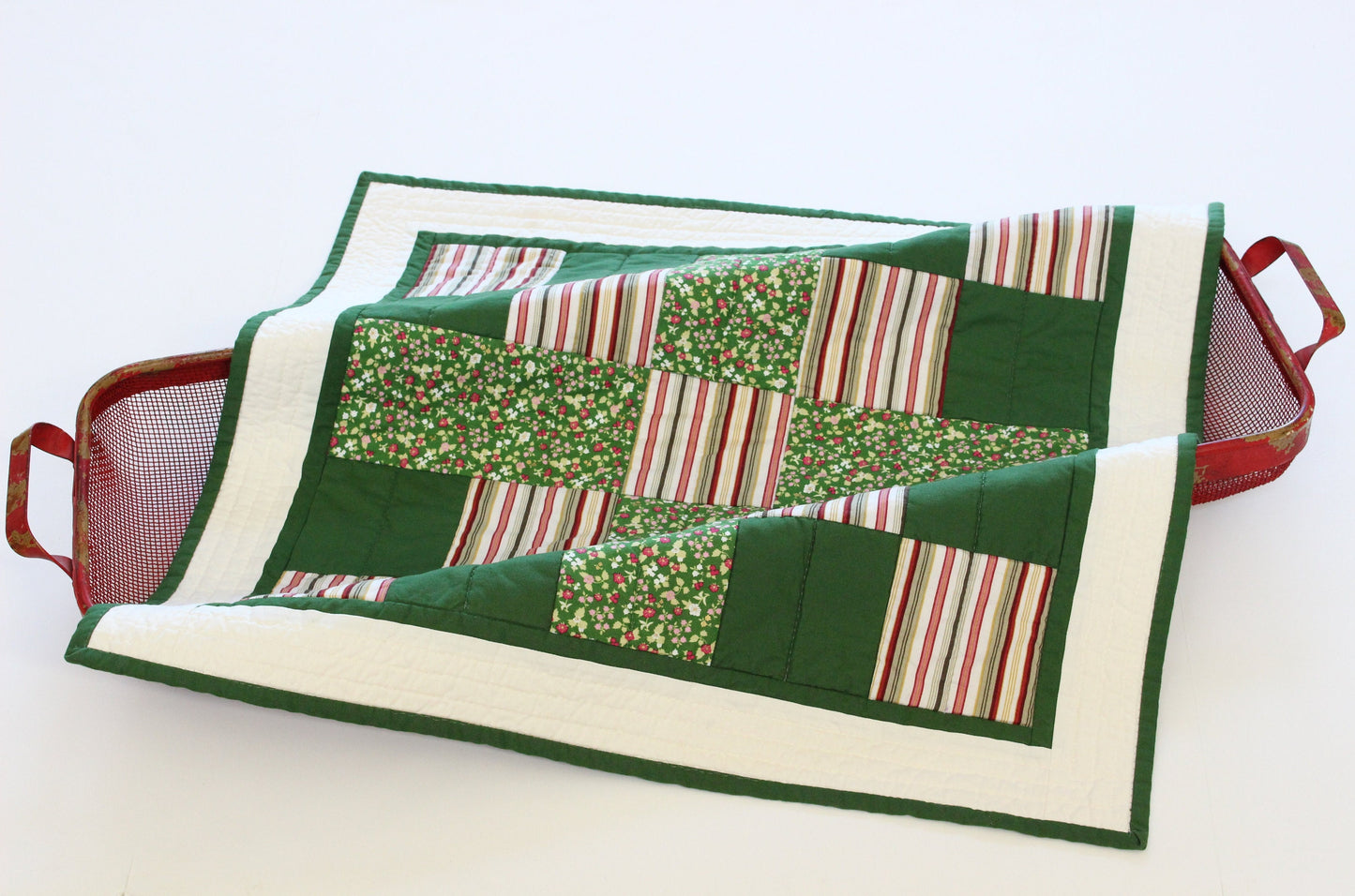 Green Patchwork Quilted Table Topper