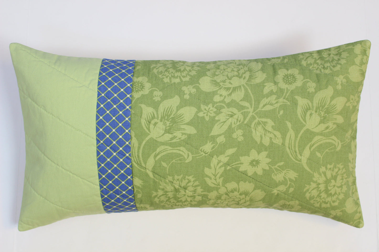 Green Floral Quilted Pillow Cover