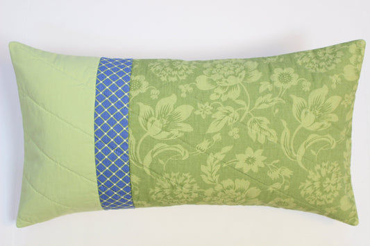 Green Floral Quilted Pillow Cover