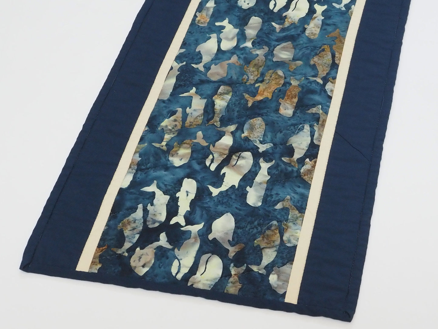 Navy Blue Whale Quilted Table Runner