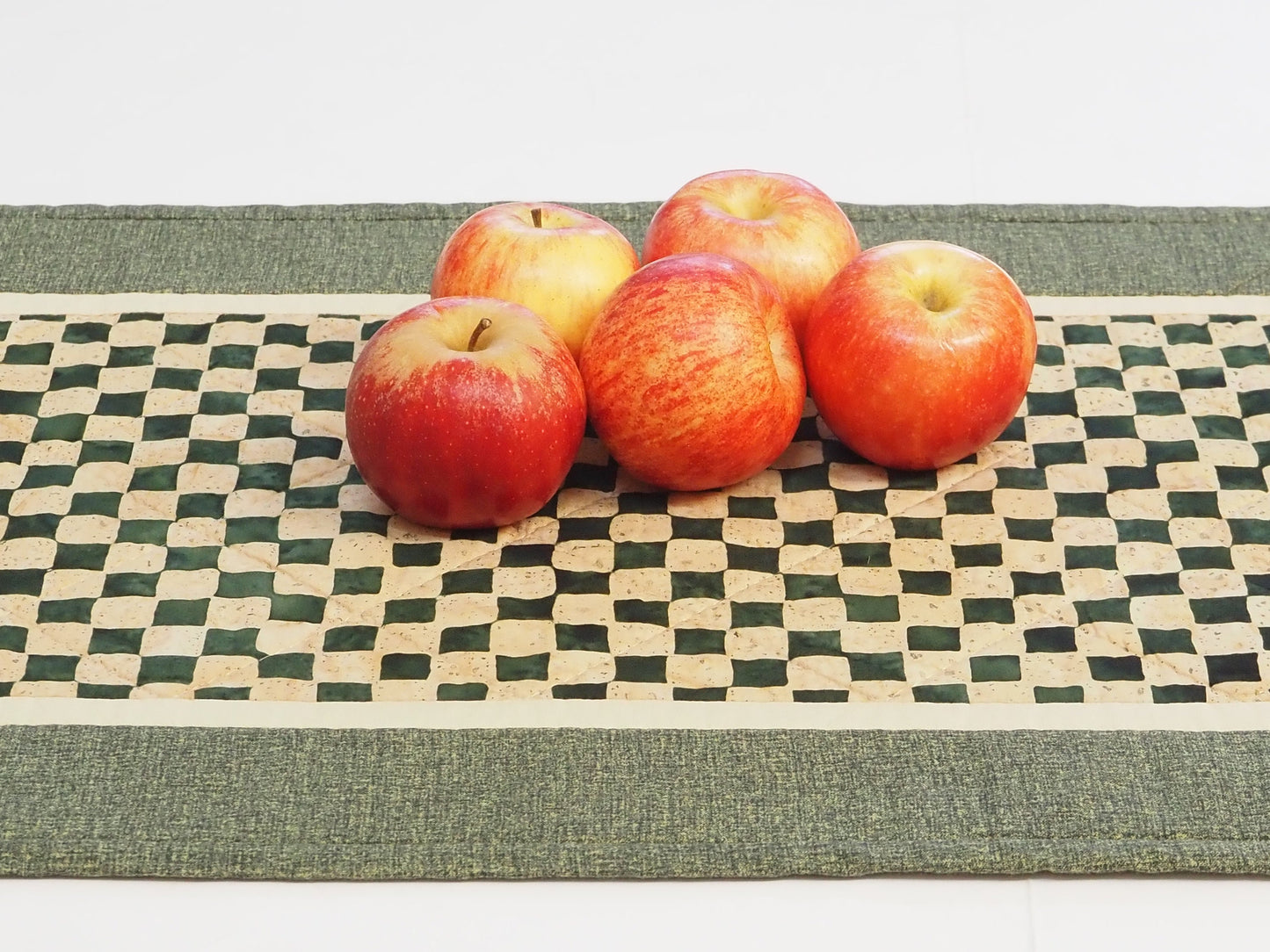 Green Check Quilted Table Runner