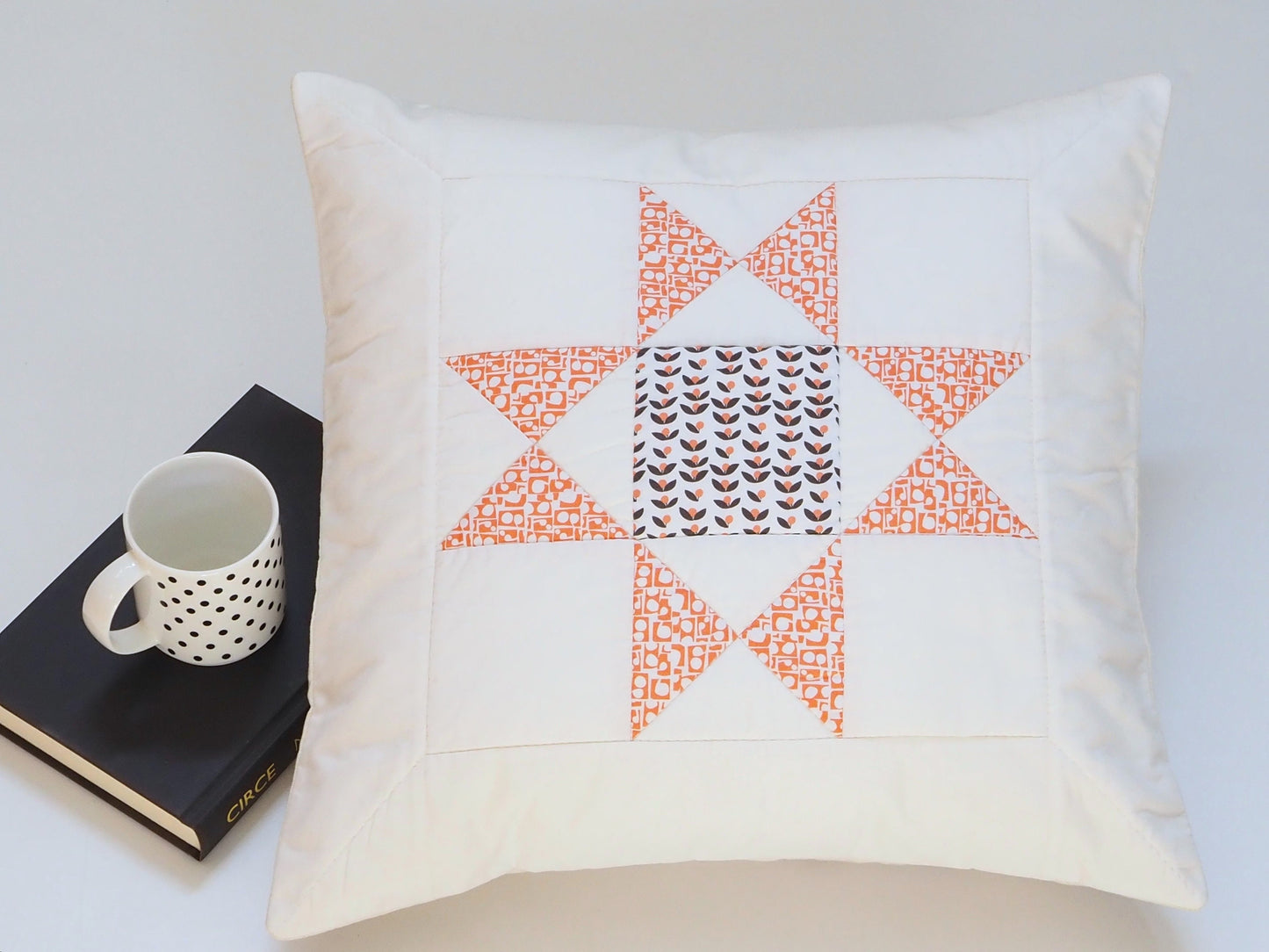 Coral Star Quilted Patchwork Pillow Cover