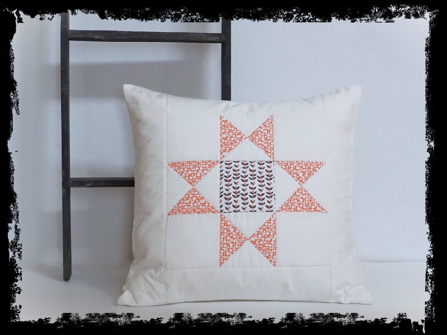 Coral Star Quilted Patchwork Pillow Cover