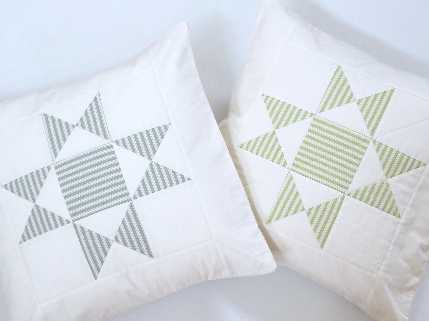 Quilted Green Star Patchwork Pillow Covers