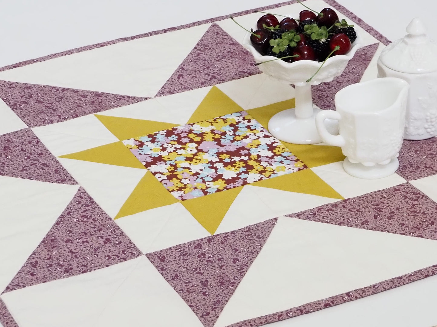 Purple & Green Star Quilted Table Topper