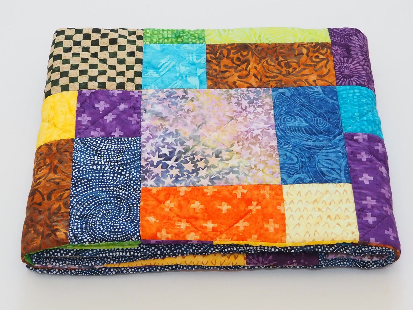 Colorful Batik Patchwork Throw Quilt